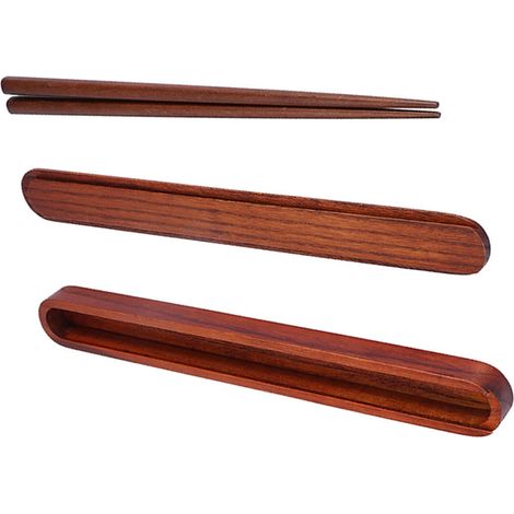 Étui à baguettes en bois portable, boîte à couverts rétractable, coffret de rangement pour baguettes, couleur bois foncé, vaisselle de table réutilisable (1/5)