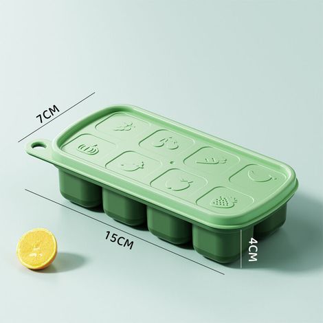 Vassoio per cubetti di ghiaccio riutilizzabile con coperchio in silicone e contenitore per la conservazione, per una preparazione igienica e pratica del gelato fatto in casa. - Crezuo