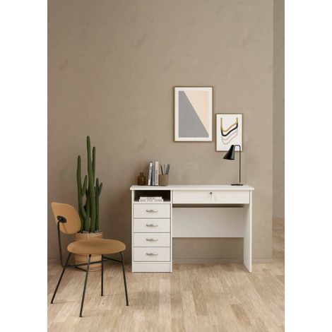 Dmora Escritorio con cinco cajones, color blanco, Medidas 109 x 75 x 48 cm, con embalaje reforzado