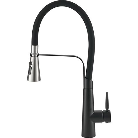 Flexible Silicone Pull-Down Kitchen Faucet,Black+Brushed Chrome (1/5)