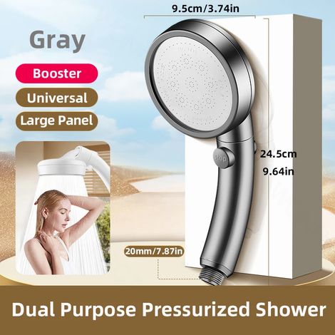 Pommeau de douche haute pression (gris) avec bouton d'arrêt unique, douchette à main réglable pour économiser l'eau, buse de pulvérisation universelle pour salle de bain (1/5)