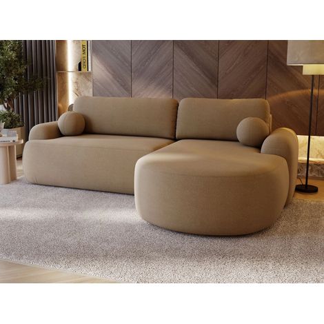 Canapé D'angle Convertible Méridienne Droite Aurio Tissu Velours Marron Clair (1/5)