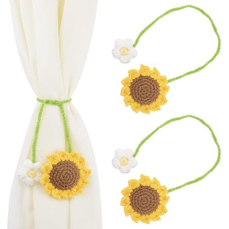 2 fermatende a forma di girasole, cordini per tende con decorazioni floreali, graziosi fermatende all'uncinetto fatti a mano per casa e ufficio (1/5)