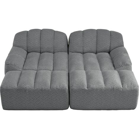 ELVMI Divano modulare 2 posti con pouf, seduta ampia, in schiuma 32D, tessuto granulato, grigio (1/5)