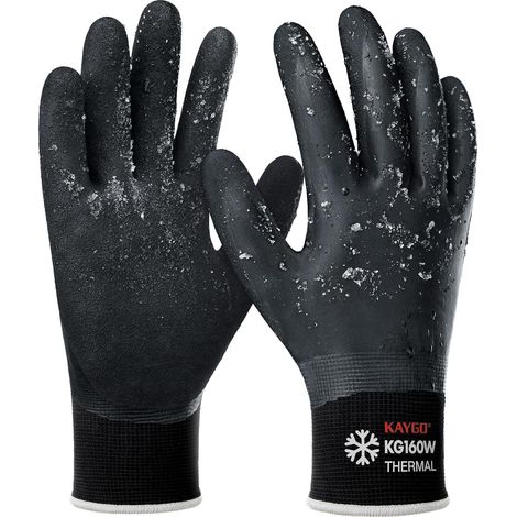 Waterproof Thermal Gloves 3 Pairs Double Latex Coated for Refrigerator Storage Cold Weather Winter Outdoor Gardening Snow Shovel (Black, XL, Size 10) (1/5)