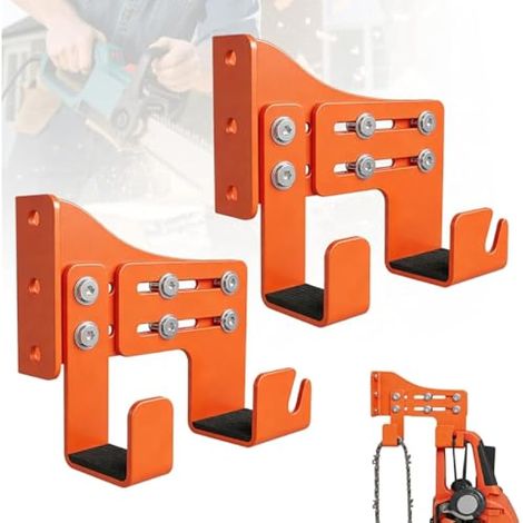 Lot de 2 Supports Muraux pour Trononneuse, Réglables Support Tronconneuse Mural avec Crochets Doubles, Patins Antidérapants, Revêtement Antirouille pour Jardin Garage Atelier organisation (1/5)