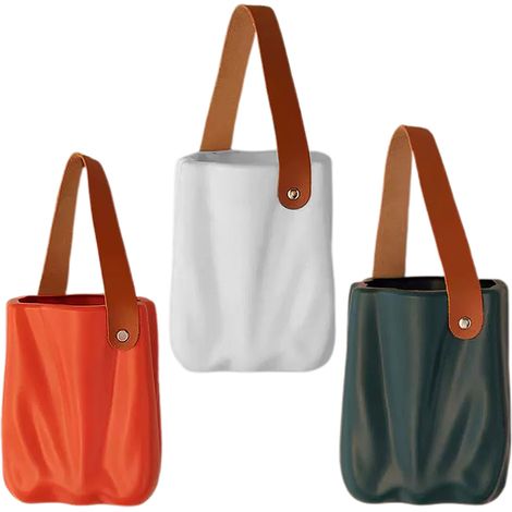 Vase en plastique imitation porcelaine, lot de 3 couleurs blanc bleu orange pour fleurs séchées et fraîches, décoration portable (1/5)