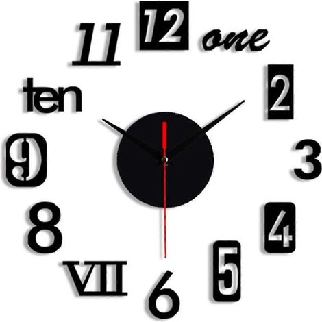 DIY Wall Clock - 3D Mirror Decor,Wall Sticker Clock Home Decor Black-- (1/5)