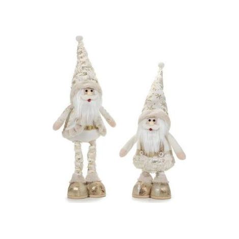 General Trade, Babbo Natale Estensibile, 45-55 cm, Decorazione Natalizia da Interno, Tessuto e Metallo, Bianco-Oro