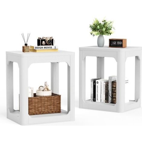 Table d'appoint 50 x 40 x 60 cm double niveau table de salon lot de 2 pièces plateau épais blanc (1/5)
