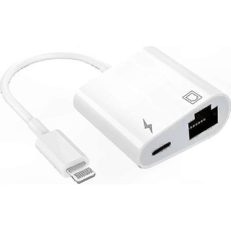 Adaptateur Lightning vers Ethernet certifié MFi avec port RJ45 et fonction de charge, compatible avec la prise en charge réseau Plug-and-Play SE. WHBYV (1/4)