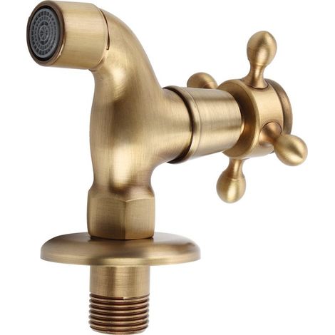 Robinet mural vintage européen G1/2" en laiton massif, simple tuyau d'eau froide pour évier de cuisine ou piscine. (1/5)