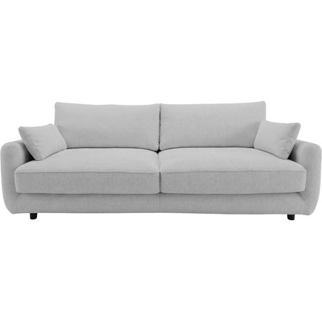 STELLA - Canapé droit convertible tissu chenille 3 places Gris clair (1/5)