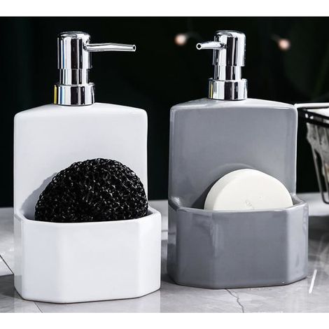 Flacon Pompe - Céramique - 400 ml - Pour Savon Liquide Shampooing Après-Shampoing - Rechargeable - 1 Pièce (1/3)