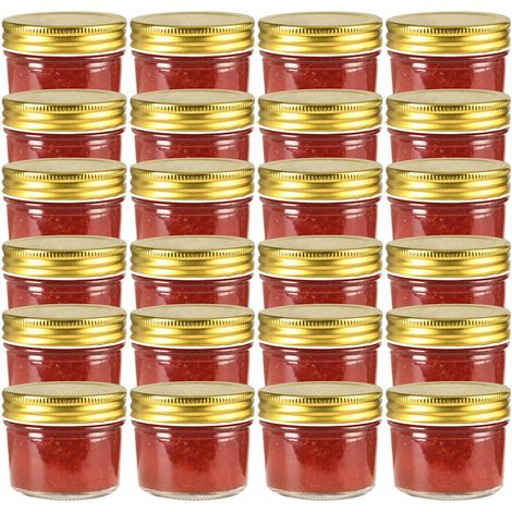 24 pcs Pots à confiture avec couvercles dorés Verre 110 ml (1/5)