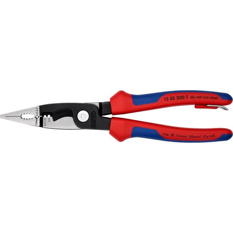 KNIPEX 13 82 200 T Elektro-Installationszange mit Mehrkomponenten-Hüllen, mit integrierter Befestigungsöse zum Anbringen einer Absturzsicherung schwarz atramentiert 200 mm (1/3)
