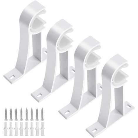 Lot de 4 supports de tringle à rideaux blancs très résistants avec vis, crochets de support de rideaux pour tringles à rideaux murales de 2,5 à 3,1 cm (1/5)
