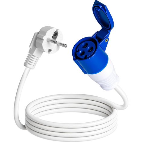 Câble adaptateur CEE de camping H07RN-F 3G1,5 avec raccord CEE avec couvercle rabattable et prise de contact de protection, 250 V/16 A, IP44, pour camping, caravane et extérieur (1/5)