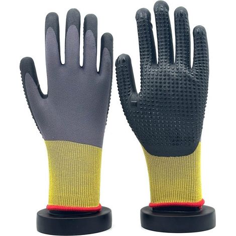 Gants gris en nylon et élasthanne résistants à l'usure, avec semelle en caoutchouc noir et bord antidérapant, forme en L (1/4)