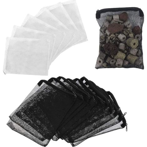20 Pièces Sacs Filtrants pour Aquarium, Sac Aquarium, Aquarium Filtre Maille, Sac Filtration Aquarium, Sacs Filtrants en Maille De Média, pour Étang, Piscine, Aquarium, Jardin, Noir, Blanc (1/5)