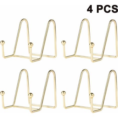 4 pièces supports de plaque pour support de plaque d'affichage présentoir support de cadre en métal support pour photo, assiette décorative, livre, chevalet photo, doré (1/5)
