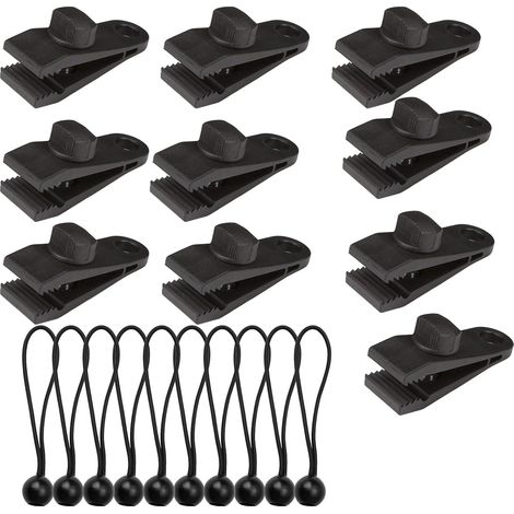 10 set di clip resistenti per tessuti impermeabili, con cordini elastici, clip per tessuti impermeabili, clip per tende da sole, viti regolabili, sfere elastiche, adatte per teloni impermeabili, adatt (1/3)