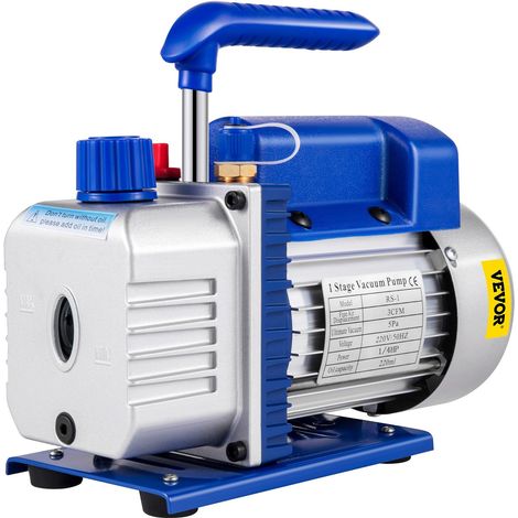 Pompe à vide 183 L/min (3 CFM) 246 W (1/3 CV) Pompe à vide 117 L/min (1,8 CFM) Chambre à vide à réfrigération mono-étagée 1 440 tr/min pour le pompage sous vide avec R12, R22 ou R134a comme fluide (1/5)