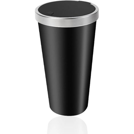 Tapa de cubo de basura para coche de 800 ml, impermeable y a prueba de fugas, universal, para SUV, camión, salpicadero, caja de almacenamiento, interior, color negro y plata. (1/5)
