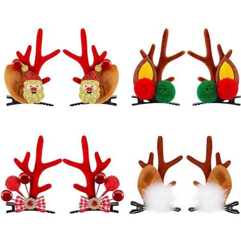 4 Paires Barrettes à Cheveux de Noël,Pinces à Cheveux en Bois, Renne épingle à Cheveux de Wapiti, Accessoires Cheveux de Fête Filles (1/4)