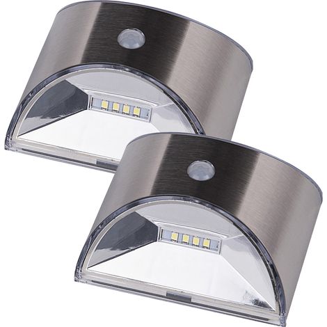 Lampe Solaire Murale - 4 LED - Acier Inoxydable - IP44 - Pour Escaliers Entrée Clôture Jardin - 2 Pièces (1/5)
