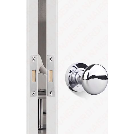Ensemble de poignée de porte coulissante invisible (rond chromé) en alliage de zinc noir avec serrure mécanique sans clé, verrou de porte dissimulé. (1/5)