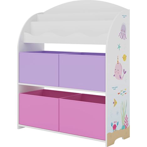 Scaffale dal design senza tempo per soggiorno camera da letto mobiletto per bambini con motivo oceano 98 x 83 x 30 cm bianco viola rosa 030011315