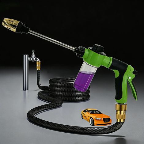 Pistolet à eau haute pression (noir) 2026 avec perche longue réglable pour le nettoyage de voitures, machines à laver, arrosage de jardin, arroseur et jet d'eau moussant. (1/4)