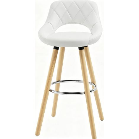 Taburete de bar blanco de piel sintética y madera, con respaldo, 96 cm (1/5)