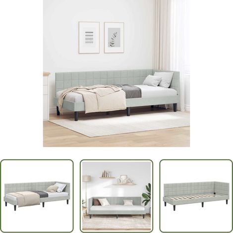 Ecksofa - Eckbettgestell mit Kopfteil Hellgrau 80 cm x 200 cm Samt (1/5)