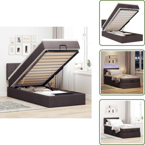 Ottoman-Bett mit Matratze & LEDs Dunkelbraun 100x200 cm Stoff - Ottoman-Bett - Ottoman-Betten - Bett Mit Stauraum - Polsterbett (1/5)