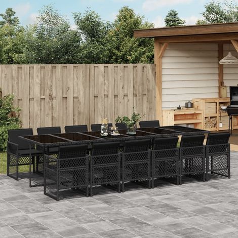 Set comedor de jardín con cojines 13 pzas ratán sintético negro vidaXL