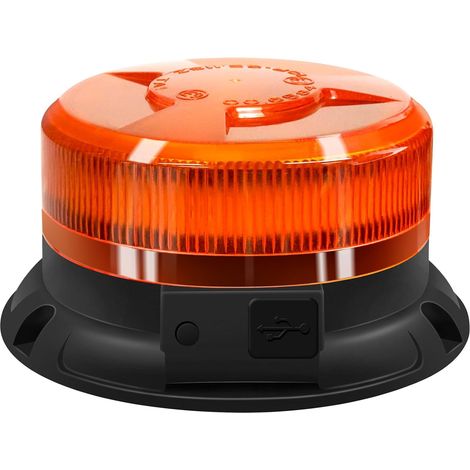 Gyrophare LED Sans Fil Rechargeable 12V-24V orange phare d’avertissement clignotant magnétique 9 Modes de Flash avec Câble Prise Allume-Cigare et câble de charge USB (1/5)