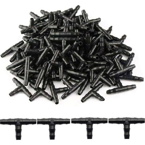 200 Pcs Tee Raccord de Tuyau 4/7mm- T Raccord Connecteur PVC d'arrosage Buse d'atomisation Goutte à Goutte Micro Spray Irrigation Joint pour Tuyau Systèmes Automatique Outil (1/5)
