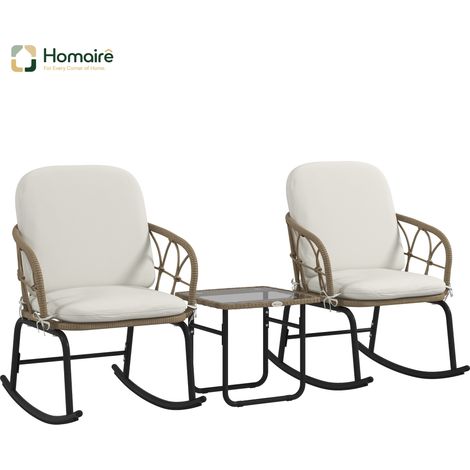 HOMAIRE Set de Chaises Balancelles en Rotin avec Table Basse pour Jardin, Terrasse et Balcon