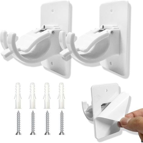 2 pièces Support de tringle à rideau réglable, Sans Percage Support Crochets, Support Tringle Rideaux, Montage auto - adhésif ou à vis. Idéal pour salon, chambre à coucher, salle de bains(Blanc)