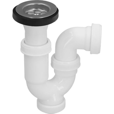 Siphon Courbé Extensible - 1 1/2" - Ø40 mm - PVC Blanc - Pour Évier Cuisine Lavabo Douche (1/5)