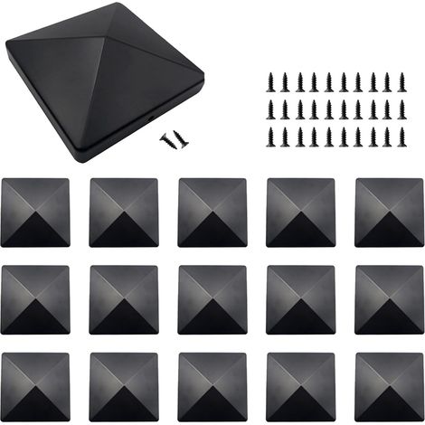 Lot de 16 capuchons de poteaux carrés de 100 x 100 mm pour poteaux de clôture et de garde-corps en acier. (1/5)