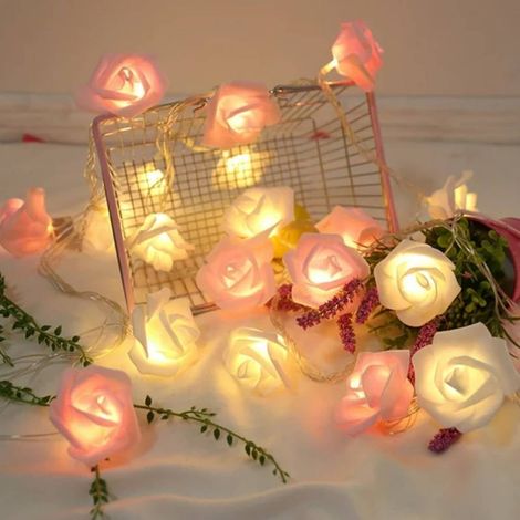 Guirlande Lumineuse En Forme De Rose - 20 Led - Fonctionne Sur Piles AA - Pour Décoration Intérieure Et Extérieure - Idéale Pour Saint-Valentin, Mariages, Fêtes - 1 Pièce (1/3)