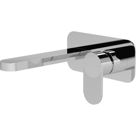 Nuie Cyprus Fluted 2-Hole Wall Mounted Basin Mixer Tap with Plate - Chrome