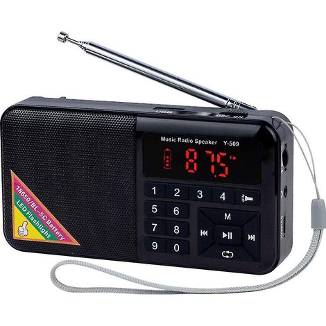 CREA Mini Portable Fm Usb Micro-sd Radio And Built-in Mp3 Player With Led Flashlight And Excellent Reception, 1500mah Rechargeable Radio With Headphone Jac (1/5)