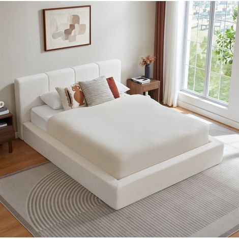 Letto matrimoniale 140x200 cm in schiuma e acciaio bianco crema moderno senza materasso FLORAGRACE (1/5)