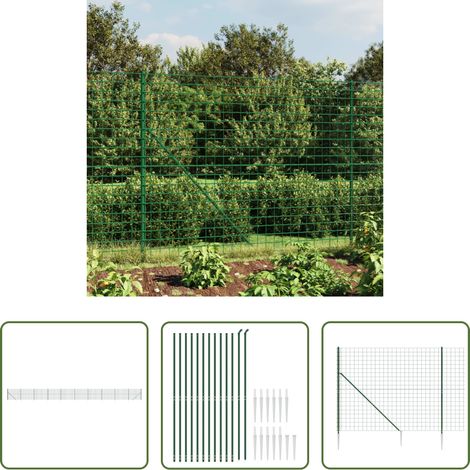 vidaXL Clôture en acier galvanisé - Clôture en treillis métallique et piquet d'ancrage vert 2,2x25m (1/5)