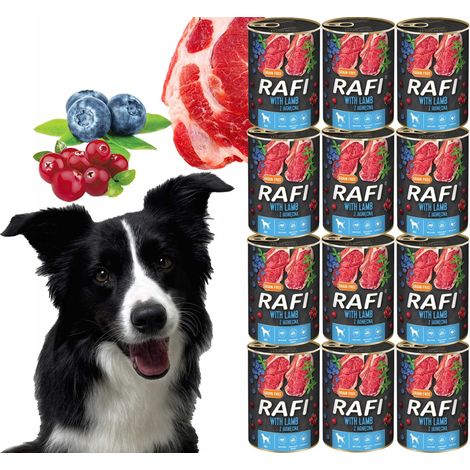 Aliment humide pour chiens RAFI à l'agneau, aux myrtilles et aux canneberges 400g - 12 pièces. (1/5)