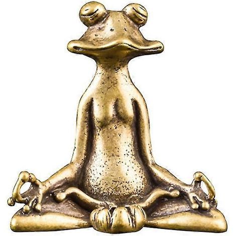 Statuette de grenouille zen assise en laiton vintage, sculpture porte-encens, ornement de bureau (1/5)
